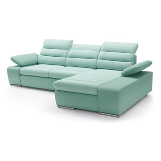 JVmoebel Ecksofa Design Ecksofa Schlafsofa Couch Leder Textil Polster Multifunktion, Mit Bettfunktion grün