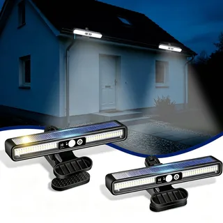 ICEKO Solarlampen für Außen mit Bewegungsmelder, 2 Stück Clip Solar Lampe, 3 Modi Solarleuchten Beleuchtung IP55 Wasserdichte, 36 LED Ohne Bohren Montage für Dachrinnen, Zaun, Balkon & Garten