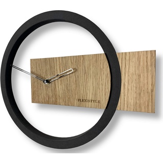 FLEXISTYLE Wanduhr ohne tickgeräusche Holz Eiche Wood Oak 1 Schwarz 32cm, Wohnzimmer, Schlafzimmer, in EU hergestellt