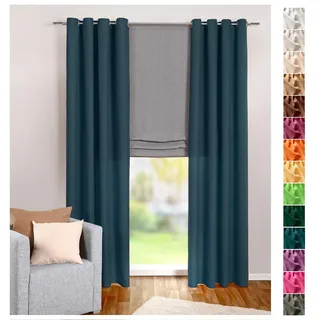 heimtexland ® Ösenschal Vorhang Petrol Uni Blickdicht Aber lichtdurchlässig HxB 245x140 cm - Dekoschal Microfaser mit wunderschön leichtem Fall - Gardine Dunkelpetrol Typ117