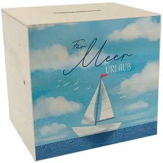 Segelboot Spardose aus Holz mit Spruch Für Meer Urlaub Ideal für Deine Urlaubskasse Sparen für Strand und Segeln - Perfekt für Küstenkinder und Fans des Nordens