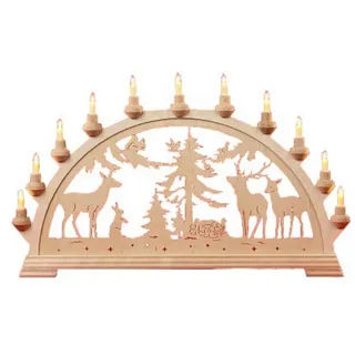 Kunstgewebe Taulin Schwibbogen Taulin Lichterbogen Tiere im Wald - ohne Vorbel., Handarbeit aus dem Erzgebirge beige