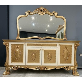 Casa Padrino Luxus Barock Sideboard mit Spiegel Weiß / Gold - Luxus Möbel Möbel im Barockstil - Barock Möbel - Barock Einrichtung - Edel & Prunkvoll
