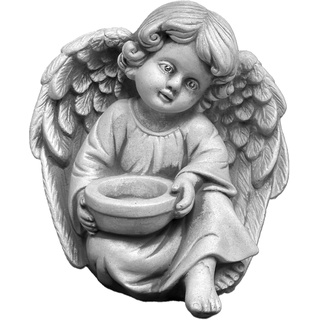 gartendekoparadies.de Engel als Himmelsbote Grabengel, Steinfigur H. 22 cm, 4 kg, Grau, frostsicher aus Steinguss für Außenbereich