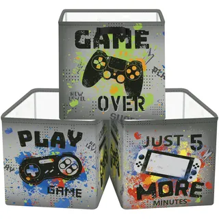 Clastyle 3 Stück Videospiel Kinder Aufbewahrungsbox Stoff für Kallax Faltbar Aufbewahrungskorb Klein Junge Schrank Organizer Kleiderschrank für Regal,Graffiti,30x30x30 cm