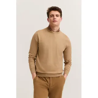 Rundhalspullover BUGATTI "Regular Fit", Herren, Gr. XXL, 40, beige, Strick, 95% Baumwolle, 5% Kaschmir, unifarben, regular fit, Rundhals, Rippbündchen, Pullover Rundhalspullover, aus Baumwolle-Kaschmir-Mix