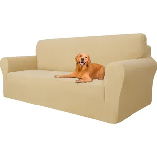 YSTELLAA High Stretch Sofa Überzug 3 Sitzer, Beige Gelb | Couch Bezug Rutschfest, Sofahusse Elastische, Couchüberzug Sofaschutz Katze Durable, Waschbare Sofa Covers Mit Armlehnen