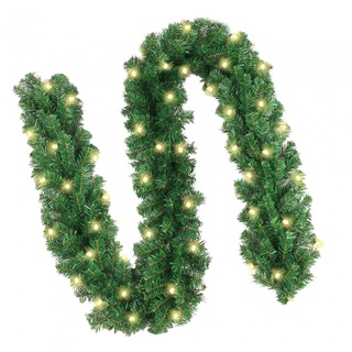Milageto Grüne Weihnachtsgirlande, Weihnachtsdekoration mit LED-Lichtern, grüner Twist-Kranz für Outdoor-/Indoor-Neujahrs-Treppendekoration, 220 Zweig 3m geführt