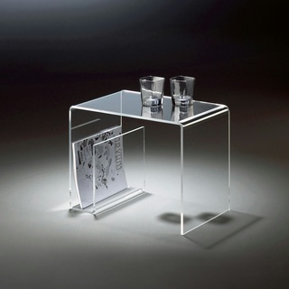 Hochwertiger Acryl-Glas Beistelltisch mit Zeitungsfach, klar, 48 x 32 cm, H 38 cm, Acryl-Glas-Stärke 8 mm