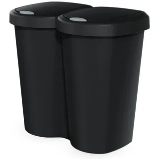 Spetebo Mülleimer Duo 40 Liter schwarz mit Push Deckel, 100% wieder recycelbar