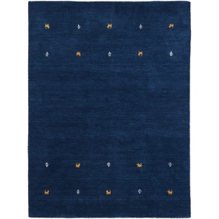 carpetfine Wollteppich Gabbeh Uni Blau 60x90 cm | Moderner Teppich für Wohn- und Schlafzimmer