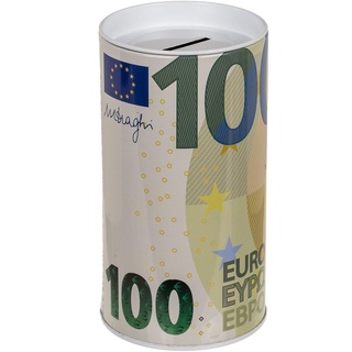 Metallspardose Spardose Gelddose Sparbüchse Sparschwein 100 Euro-Note Print mit abnehmbarem Deckel Geldgeschenk Geschenkidee Sparen 8 x 15,5 cm