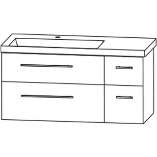 Puris c!mano Waschtischset 122 cm mit Waschtisch, Ablage rechts und 2 Unterschränken, Griff 329, Badmöbel,