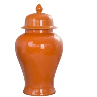 Traditioneller handgefertigter chinesischer Keramikgingerglas mit Deckel, Porzellan -Tempelglas, dekorative Vase for Wohnkultur, Teedosen, Lagergläser, Orange (Größe : L)