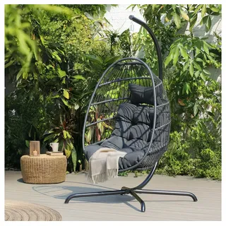 HOME DELUXE Hängesessel faltbar LOMA - 86 x 118 x 72 cm, inkl. Gestell und Auflagen, Gartenliege, Hollywoodschaukel schwarz