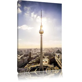 Pixxprint Großstadt Fernsehturm Berlin City, Größe: 80x60cm, Leinwandbild, fertig gespannt, Wandbild, Dekoration, Kunstdruck, kein Poster