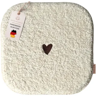 kontor28 - nachhaltiges Teddy Sitzkissen Stuhlkissen, handgefertigt Made in Germany, 37,5 x 37,5 cm aus upcycling rPET Filz, Sitzauflage mit Polsterung-Outdoor geeignet&waschbar, Stick Herz 1er Set