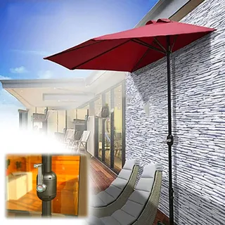 NMDCDH Sonnenschirm 270cm Halber Sonnenschirm Balkon Sonnenschirm wasserdichte Polyester Markise Halbrunder Regenschirm mit Kurbelgrifffunktion - Rot