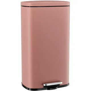 Clevich Mülleimer 50L aus Stahl, Abfalleimer, Tretmülleimer mit Soft-Close Deckel, Fußpeda, abnehmbarer Inneneimer aus Kunststoff, für Küche, Badezimmer, Büro - Rosa