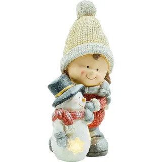 HOMCOM Weihnachtsdeko Wichtel mit Schneemann 45,5 cm Weihnachtsfiguren Beleuchtet mit LED Licht Wichtel Figur Dekofigur für Innen Fensterbank Weihnachten   Aosom