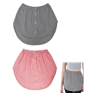 WINXMIN 2 Stück Hemdverlängerung Damen,Mini Unterrock Lower Skirt Shirt Extender Unterzieh Blusenrock Hemd Verlängerung Rock mit Knöpfen Für Pullover,Sweatshirts,Jacken,Gestreift,Schwarz-Weiß/Rot(L)
