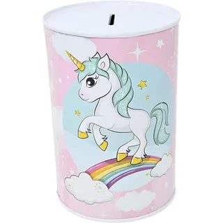 XXL Spardose mit Einhorn-Motiv aus Metall, Regenbogenfarben