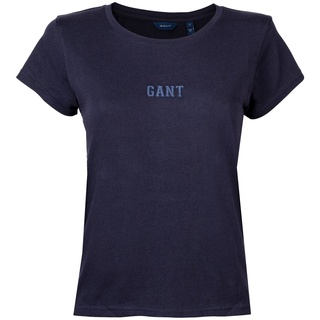 GANT Damen T-Shirt - D1. Gant Logo T-Shirt, Rundhals, kurzarm, Baumwolle, einfarbig Blau XS