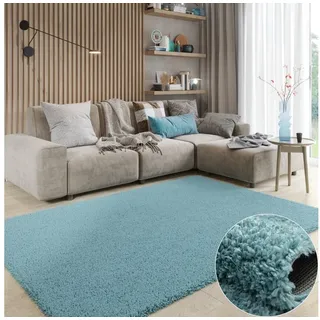 Wohnando Teppich MY-RUG Hochflorteppich Shaggy Star 230x160cm, rechteckig, Höhe: 38 mm, einfarbig, leicht glänzend, extra flauschig blau rechteckig | 160 cm x 230 cm x 38 mm