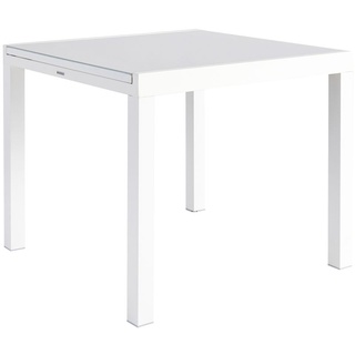 NATERIAL - Gartentisch ausziehbar LYRA - Ausziehtisch für 4 bis 6 Personen - 90/160x90 - Esstisch - Aluminium - mit Glasplatte - Weiß