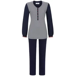 Ringella Pyjama Schlafanzug mit langer Knopfleiste und Langarm mit schmalen Bündchen (2 tlg) aus 100% Baumwolle blau 40