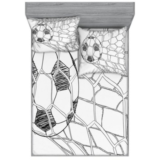 Bettwäsche bedrucktes 3-teiliges Bettwäscheset, Abakuhaus, Microfaser, Schwarz-Weiss Fußball im Netz schwarz|weiß 180 cm x 200 cm