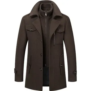 Herren Wintermantel, Slim Fit Zweiteiliger Mantel für Business und Freizeit, Wollmantel mit Stehkragen Peacoat und Warmer Integrierter Innenjacke,... - Braun - XL