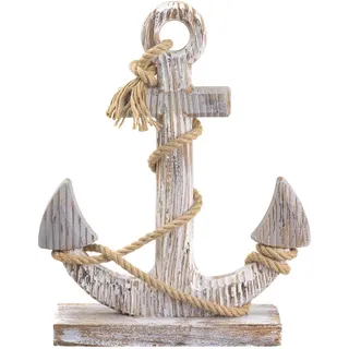 Cepewa Vintage Deko Anker weiß mit Tau Maritim Holz 26x40 cm Meer Schiff