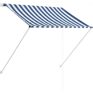 vidaXL Markise, Klemmmarkise Einziehbar, Sonnenschutz für Fenster Terrasse Balkon, Balkonmarkise Fallarmmarkise Fenstermarkise, 100×150cm Blau Weiß