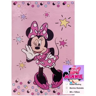 Disney Home Kinderteppich - Offiziell lizenzierter Kinderspielteppich für Kinderzimmer, Spielzimmer - rutschfeste und waschmaschinenfeste Spielmatte für Kinder, Minnie Mouse Teppich 80 x 120 cm