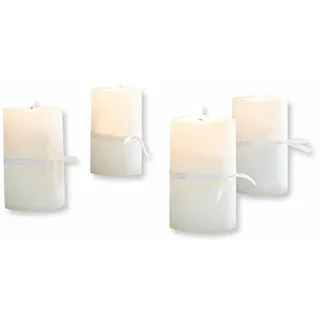 Loberon Kerze 4er Set Braga, durchgefärbt & geruchslos, von Hand gefertigt, Lange Brenndauer, Adventskerzen, Adventskranz, Stumpenkerzen, Paraffinwachs, Creme
