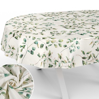 Stoff Tischdecke Tischwäsche Textil Tischtuch Baumwolle Polyester Gewebe abwaschbar pflegeleicht, in rund oval eckig Botanika Oval 180x140cm Schnittkante
