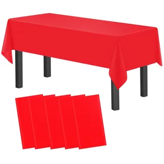 5pcs 137x274 cm Einweg Kunststoff Tischdecke Party Set-Rot | Wasserdichte rechteckige Tischtücher für Geburtstag, Hochzeit, Garten, Picknick, Feste und Dekoration