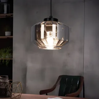 Hängeleuchte Pendellampe Esstischleuchte, Rauchfarbene Hängelampe, Modernes Pendel, Metall Glas, schwarz, 1x E27 Fassung, DxH 18x120 cm