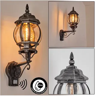 hofstein Außen-Wandleuchte Außenwandlampe aus Metall/Kunststoff in Schwarz/Silber/Klar, E27, IP44, ohne Leuchtmittel, Wandleuchte mit Bewegungsmelder im Vintage/Antik/Landhaus-Design schwarz
