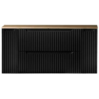 Lomadox - Waschtisch-Unterschrank 120cm, in schwarz mit Eiche, gerillte Front, grifflos