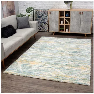 Carpet City Hochflor-Teppich Pulpy 557, rechteckig, Höhe: 30 mm, besonders weich, Ethno Look, ideal für Wohnzimmer & Schlafzimmer blau|bunt 80 cm x 300 cm x 30 mm