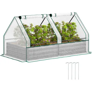 Outsunny Hochbeet mit Mini Gewächshaus, Outdoor Metall Pflanzkasten mit Abdeckung, für Kräuter und Gemüse, Nutzung für Terrasse, Garten, Balkon, Weiß und Dunkelgrau