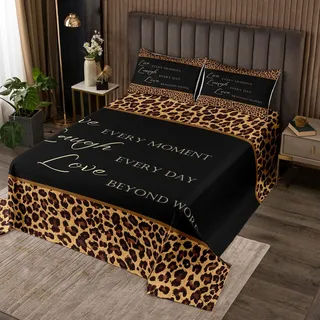 feelingyou Leopard Print Tagesdecke L Größe für Erwachsene Frauen, afrikanische Wildtier Pelz Muster Quilt Set mit 2 Kissenbezügen, Geparden Haut Braun Schwarz Dekor Bettwäsche gesteppt, Atmungsaktiv