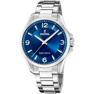 Festina Herrenuhr Analog Solar aus Edelstahl 316l Silberfarben