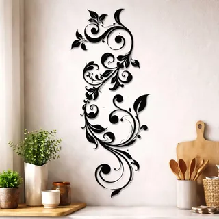 INDIGOS UG - Wandtattoo Blumen - Wohnzimmer - Filigrane Blumenranke Pflanze als Wandaufkleber - Wanddekoration für Schlafzimmer Küche Büro Badezimmer - Gewirr - 80x27cm - schwarz