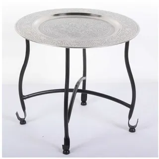 Casa Moro Beistelltisch Orientalischer Teetisch Safi D40 cm rund Silber Tablett, Beistelltisch mit klappbarem Gestell in schwarz, TA7068 silberfarben
