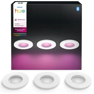 Philips Hue White & Color Ambiance Xamento recessed spotlights 3 Pack, dimmable Bathroom Lights for Hue Lighting System with 16 Million Colours, Intelligent Light Control via Voice and app, White