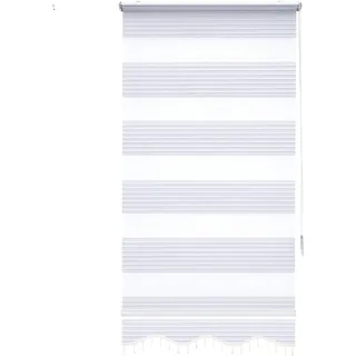 Brillant Doppelrollo Klemmfix ohne Bohren Raffrollo 80 x 200 cm Weiss Duo Rollo Klemmrollo Seitenzugrollo Blickdicht Sonnenschutz Rollo Fensterrollo für Fenster & Balkon Tür Zebrarollo mit Perlen