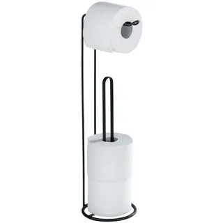 Wenko Stand Toilettenpapierhalter 2 In 1 Lugano 2in1 mit Ersatzrollenaufbewahrung für bis zu 3 Rollen aus matt-schwarz lackiertem Stahl Ø 15,5 x 54 cm